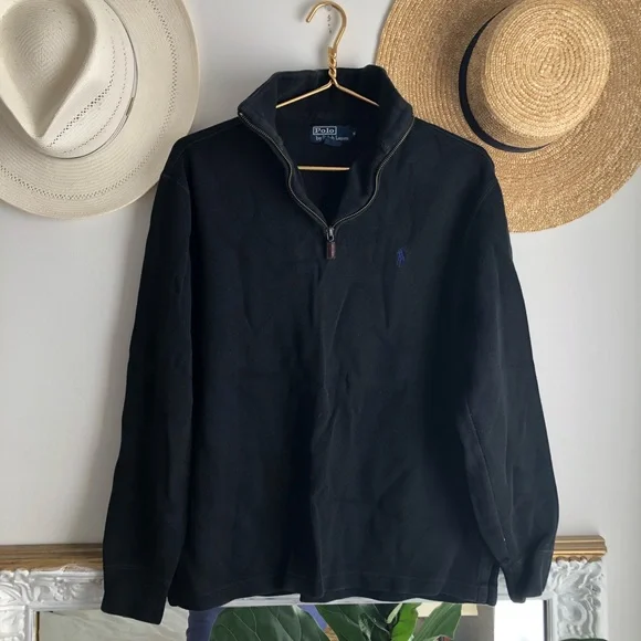 Y2k Vintage Polo Ralph Lauren oversized black pullover half zip sweater top - Picture 1 of 5